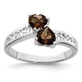 Sterling Silver Rhodium Smoky Quartz Heart Ring
